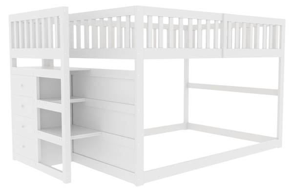 Niedriges Sicherheits-Etagenbett-O1010 Weiß - Massivholz - 145 x 136 x 247 cm