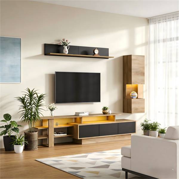 Wohnwand  Cronus Ⅰ（3-tlg） Schwarz - Braun - Holzwerkstoff - Kunststoff - 40 x 100 x 180 cm