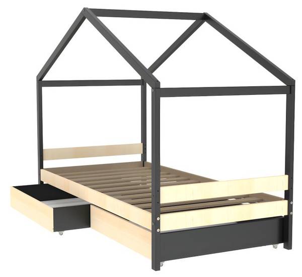 Hausbett ELFIA Schwarz - Holzwerkstoff - 95 x 150 x 199 cm