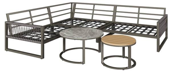 Gartenmöbel-Set MetaRopeNatur 5-teilig Grau - Holzwerkstoff - Glas - Metall - Kunststoff - Textil - 233 x 86 x 178 cm
