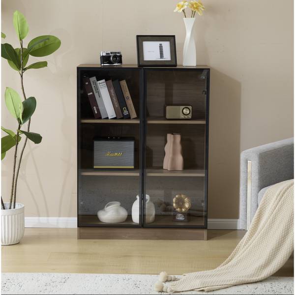 Sideboard EveGlass Ⅲ Braun - Holzwerkstoff - Glas - 80 x 106 x 32 cm