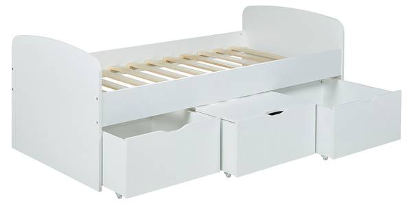Set Bett + Matratze LOUANE Weiß - Holz teilmassiv - 193 x 75 x 95 cm