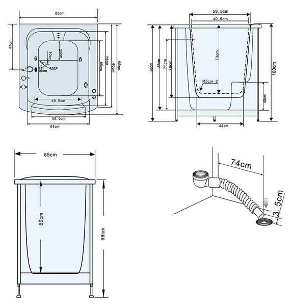 Senior badkuip VITAAL L 85 x 100 x 95 cm