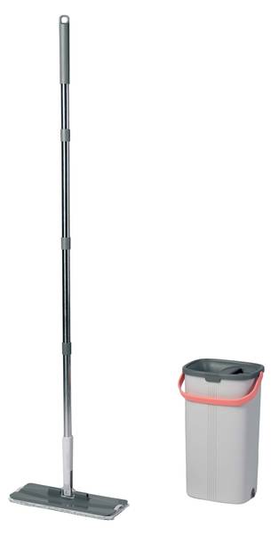 Set vlakmop 2-kamers grijs - roze - polyester - 19 x 39 x 25 cm