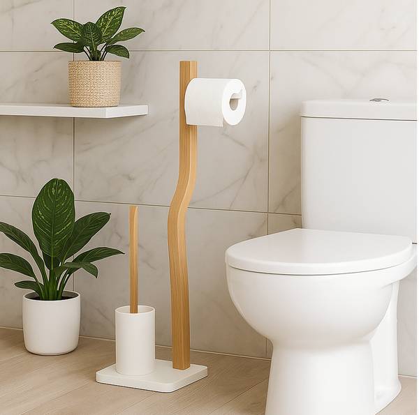 Toiletbutler hout en metaal lichtbruin - wit