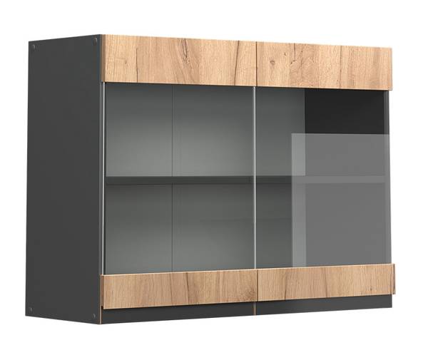 Glazen keukenkast R-Line 39743 antracietkleurig - hout - Breedte: 80 cm