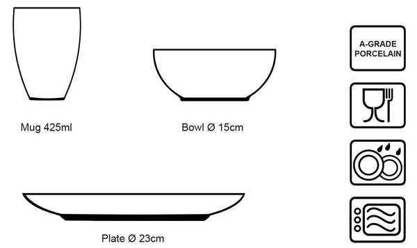 Frühstücksset Tie Dye I (3er-Set) Blau - Weiß - Porzellan - 25 x 14 x 26 cm