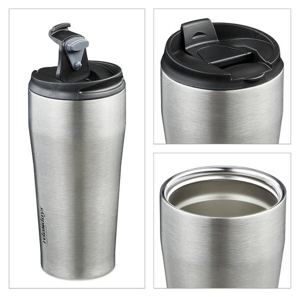 Thermobecher Edelstahl 400ml Schwarz - Silber - Edelstahl - 9 x 19 x 9 cm