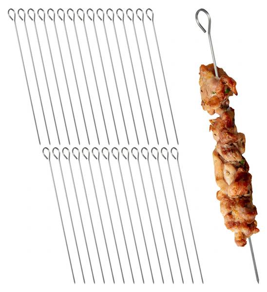 Schaschlikspieße aus Edelstahl 30er Set Silber - Metall - 3 x 31 x 1 cm
