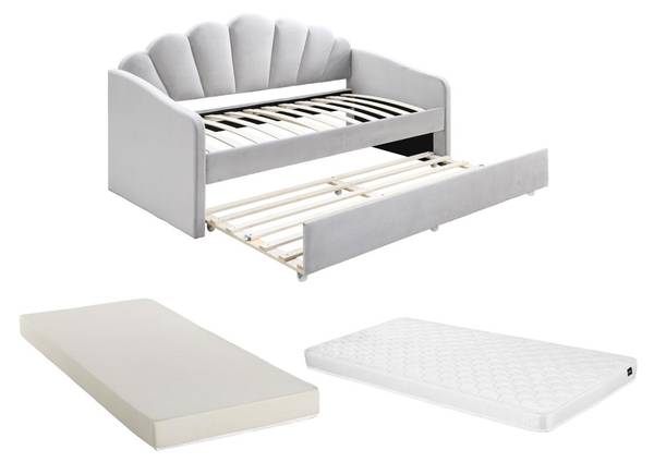 Lit banquette ELUSIA Gris - Textile - 100 x 116 x 204 cm