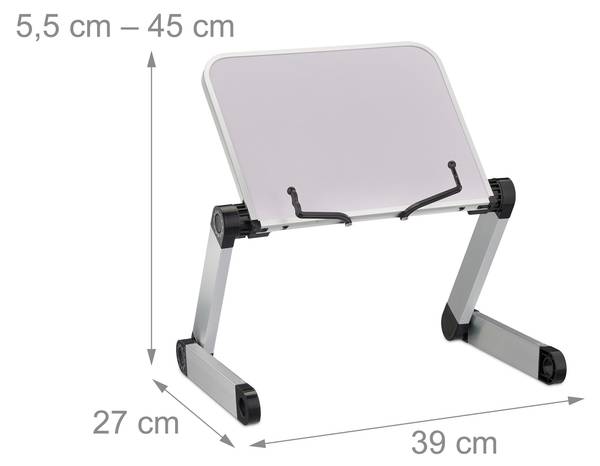 Höhenverstellbarer Buchständer Schwarz - Silber - Weiß - Aluminium - 39 x 45 x 27 cm