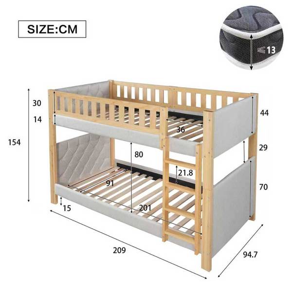 Etagenbett AtticWoody Ⅰ Braun - Holzwerkstoff - 95 x 154 x 209 cm