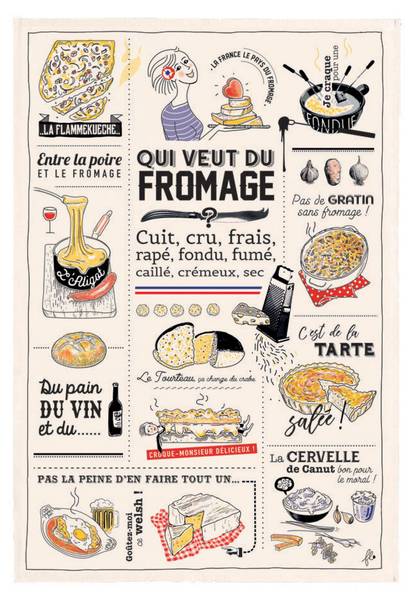 Küchenhandtuch Qui veut du fromage Weiß - Textil - 48 x 1 x 72 cm