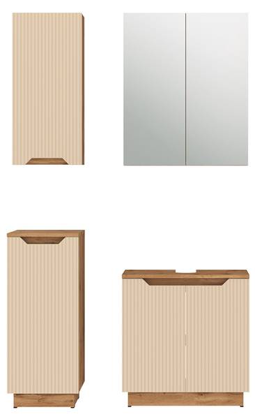 Badmöbel-Set Lotta 59485 4er Set Beige - Kaschmir - Eiche Dakota Dekor