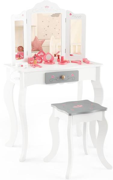 Schminktisch mit Hocker Weiß - Holzwerkstoff - 33 x 99 x 60 cm