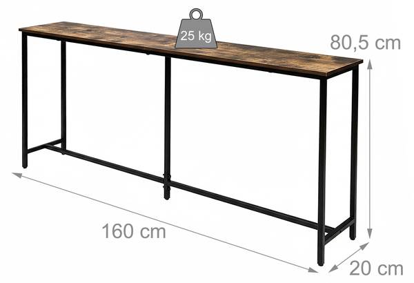 Breiter Konsolentisch Industrial Design Schwarz - Braun - Eisen - 160 x 81 x 20 cm