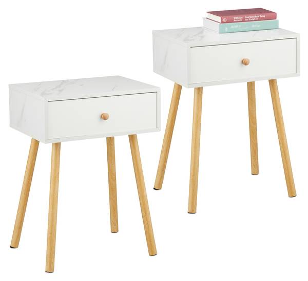 Nachttisch Marmoroptik & Holzbeine kaufen