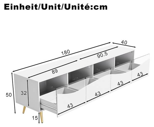 TV-meubel Astraios Ⅴ wit - plaatmateriaal op houtbasis - glas - 40 x 50 x 180 cm