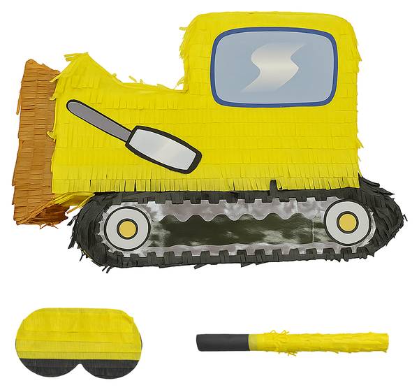 Pinata Set Baustelle mit Stab & Maske Schwarz - Orange - Gelb - Papier - Kunststoff - 45 x 33 x 10 cm