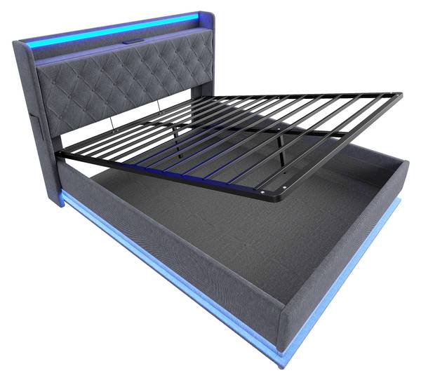 LED Polsterbett Oneiros Ⅰ Grau - Breite: 146 cm