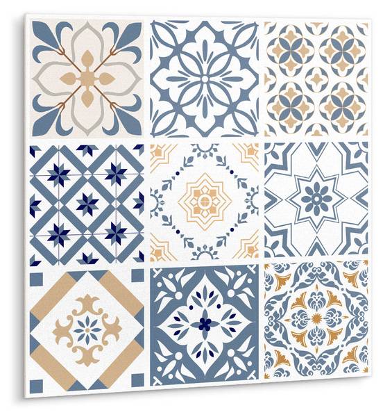 Selbstklebende Fliesen (9 St.) Ornament Blau - Polyester PVC - 30 x 30 x 1 cm