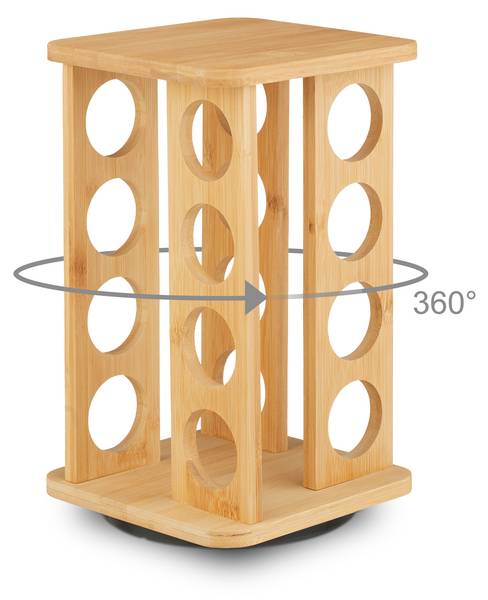 Gewürzkarussell mit 16 Gewürzgläsern Braun - Silber - Bambus - Glas - Metall - 17 x 27 x 17 cm