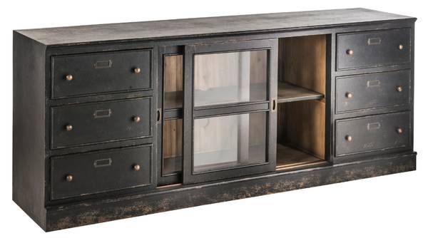 Sideboard AMSTERDAM Schwarz - Massivholz - 200 x 80 x 50 cm