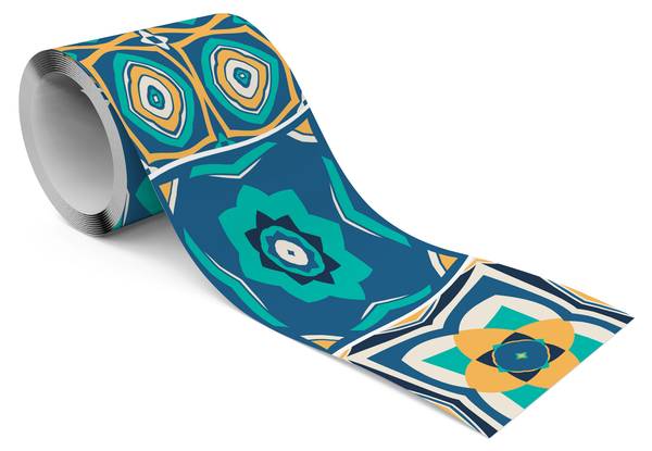 Tapetenbordüre Portugiesische Fliesen Schwarz - Blau - Grün - Weiß - Fleece - 10 x 300 x 300 cm