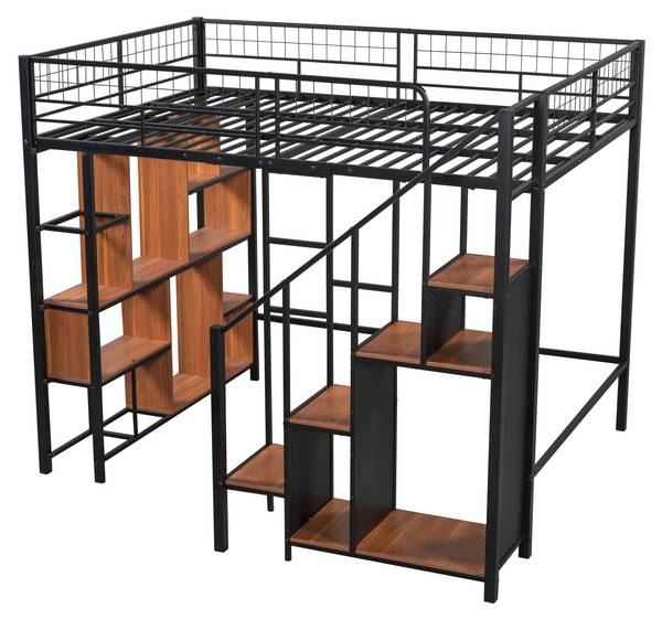 Multifunktionales Hochbett-BB1056 Schwarz - Metall - 184 x 170 x 208 cm