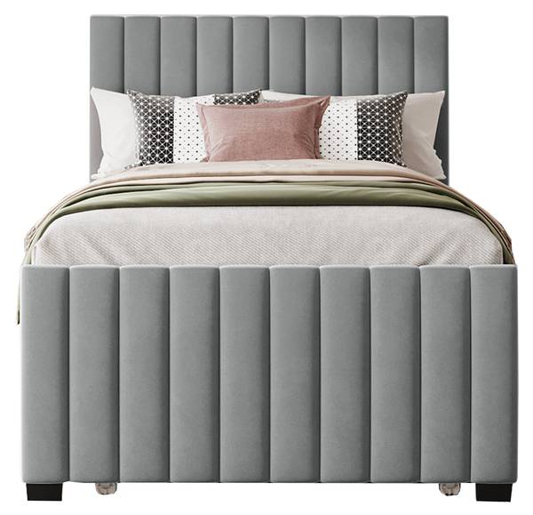 Lit rembourré TIAEMUD Ⅰ Gris - Velours - 100 x 107 x 203 cm