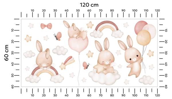 Sticker Häschen mit Regenbogen 26‑er Set 120 x 60 x 60 cm