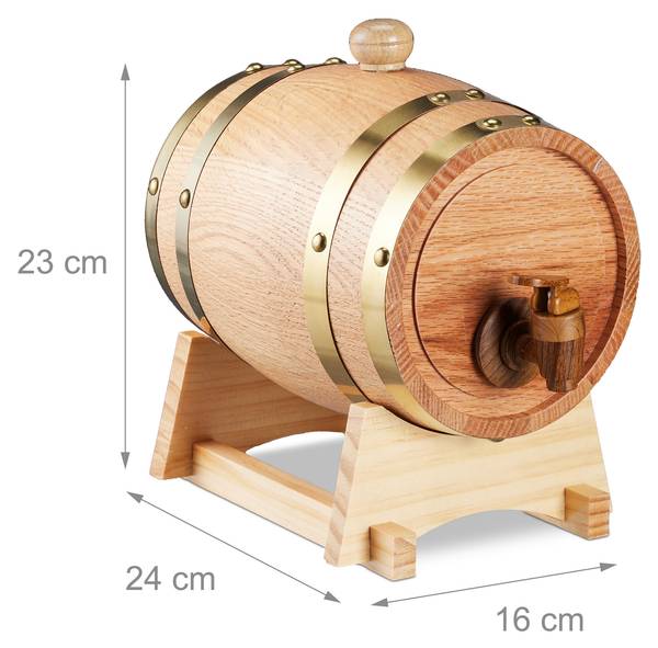 Schnapsfass aus Eichenholz Braun - Gold - Aluminium - 16 x 23 x 24 cm
