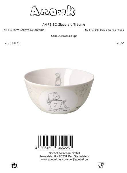 Schale Anouk - Glaub an deine Träume Grün - Porzellan - 15 x 7 x 15 cm