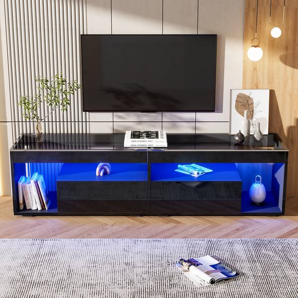 LED-Hochglanz TV-Schrank Ourea Ⅲ Schwarz - Sicherheitsglas - 40 x 46 x 180 cm