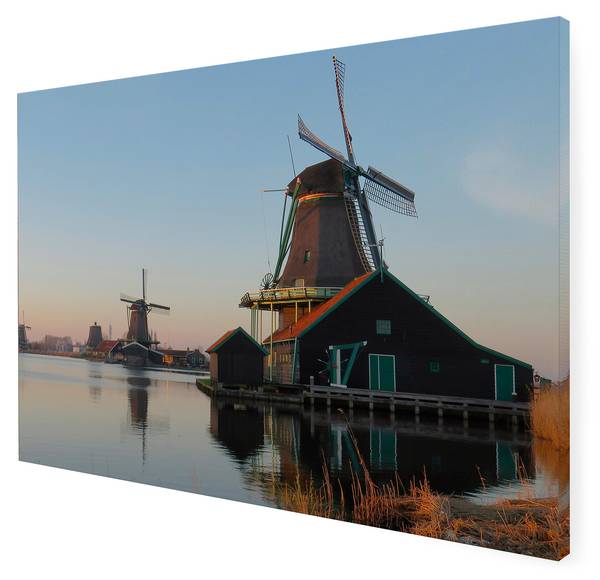Leinwandbild Niederländische Windmühlen Baumwollstoff - 70 x 50 x 2 cm