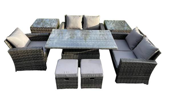 Balkon Lounge Sitzgruppe D(8er-Set) Grau - Webstoff - 80 x 68 x 140 cm