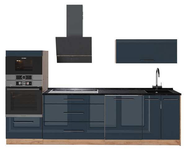 Küchenzeile Fame-Line 65759 Blau - Braun - Stahl - 280 x 154 x 60 cm