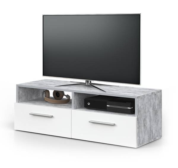Meuble tv Diego 24538 Imitation béton - Blanc pur - Largeur : 95 cm