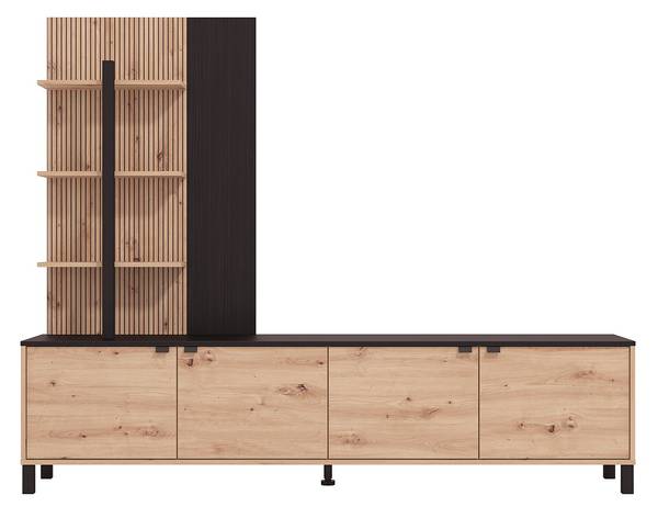 TV-Wand NUJA Schwarz - Braun - Holz teilmassiv - 208 x 167 x 40 cm