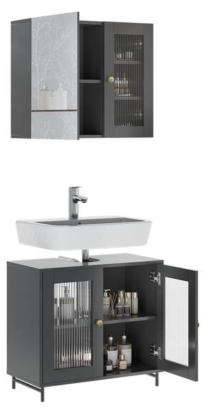 Badmöbel-Set Malte 54323 2er Set Grau - Schiefergrau