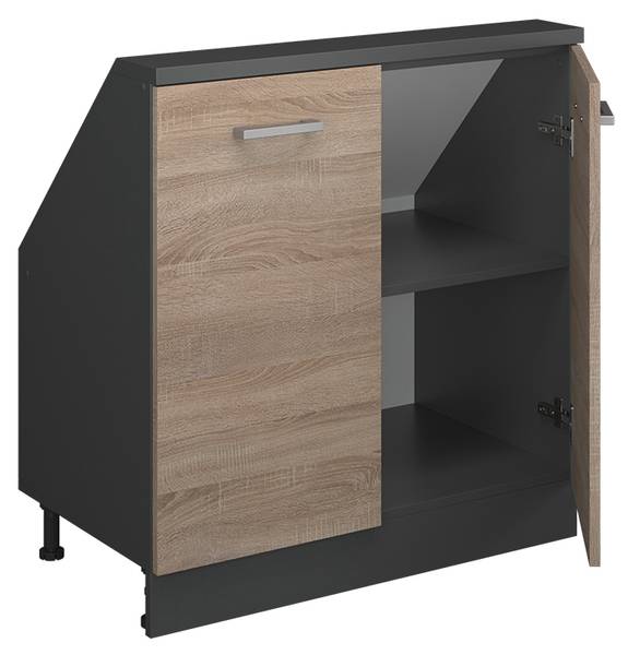 Meuble de rangement sous pente Rion56153 Anthracite - Imitation chêne de Sonoma - Largeur : 80 cm