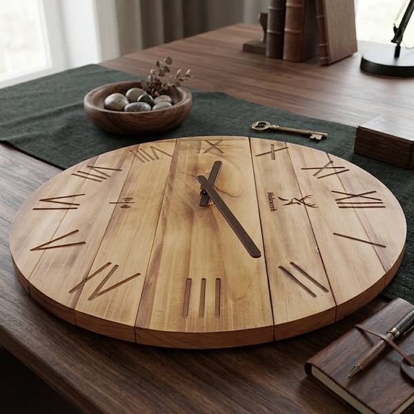 Funk-Wanduhr NEUBURG Beige - Massivholz - 35 x 35 x 3 cm