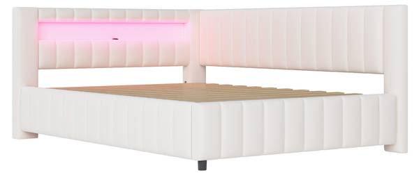 Gestoffeerd Bed Metis Ⅲ beige - velours - grenenhout - staal - 148 x 82 x 200 cm