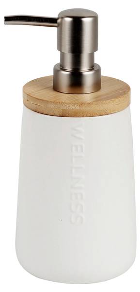 Seifenspender EDNA Beige - Weiß - Keramik - Holzwerkstoff - Kunststoff - 1 x 1 x 9 cm