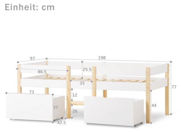 Halbhochbett K-910 Weiß - Massivholz - 97 x 77 x 198 cm