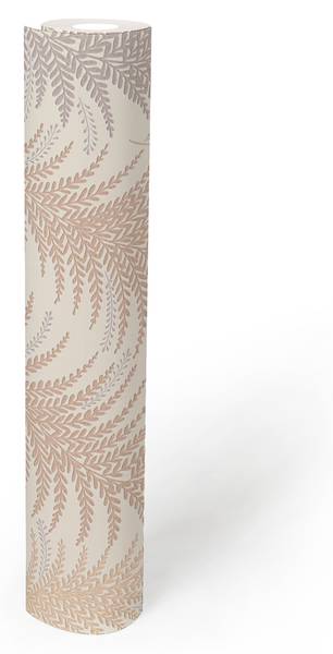 Papiertapete Ferns Beige - Grau - Weiß - Mischgewebe - Vinyl - 53 x 1005 x 1 cm