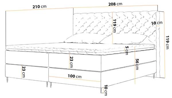 Boxspringbett BERGAMO Hellgrau - Tiefe: 208 cm