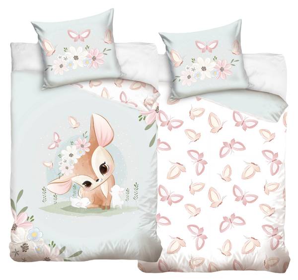 Bettwäsche Reh und Hase mit Blumen Textil - 135 x 200 x 1 cm