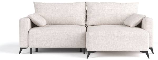 Ecksofa NUVIO mit Schlaffunktion Hellbeige - Armlehne beidseitig montierbar - Ecke davorstehend rechts - Ottomane davorstehend rechts