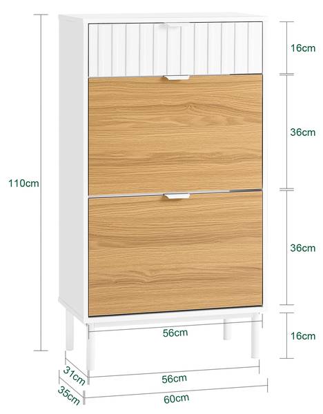 Schoenenkast FSR174-WN bruin - wit - plaatmateriaal op houtbasis - metaal - 60 x 110 x 35 cm